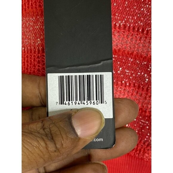 Rampage Womens Knit Blouse Red Striped Long Sleeve Scoop Neck Mesh Shimmer M New - Picture 4 of 6